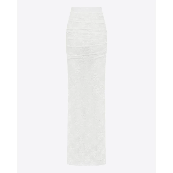 Alex Perry Tucked Column Skirt in Lace, White, view 4
