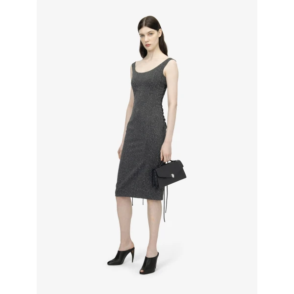 Alexander McQueen Corset Lace Flecked Pinstripe Pencil Dress, view 3