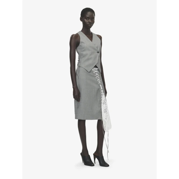Alexander McQueen Corset Lacing Panel Pencil Skirt in Black/Ivory, view 3