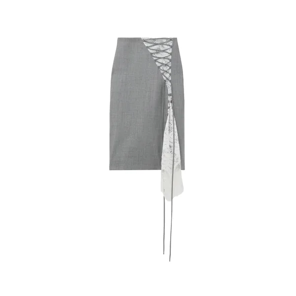 Alexander McQueen Corset Lacing Panel Pencil Skirt in Black/Ivory