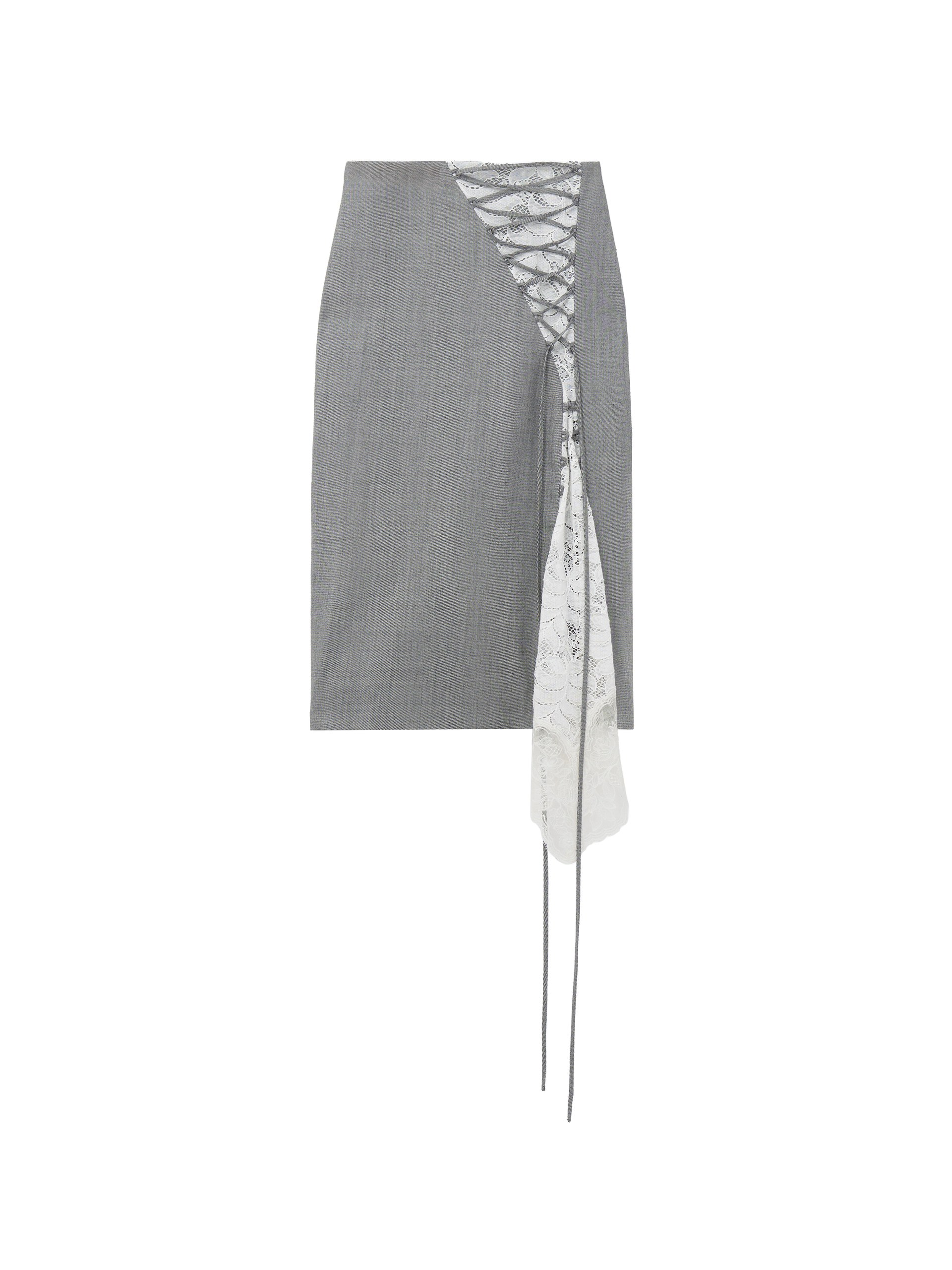 Alexander McQueen Corset Lacing Panel Pencil Skirt in Black/Ivory