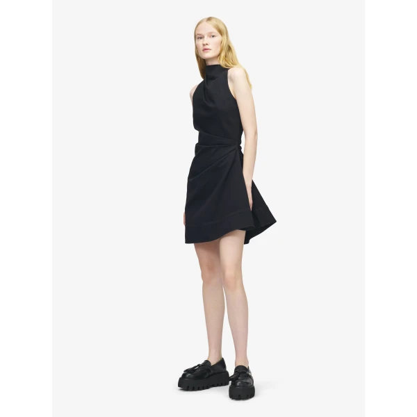Alexander McQueen Denim Asymmetric Mini Dress in Black, view 3