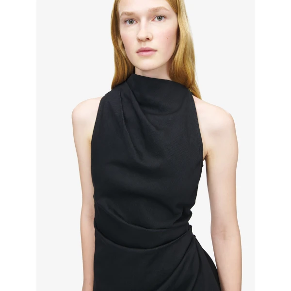 Alexander McQueen Denim Asymmetric Mini Dress in Black, view 5