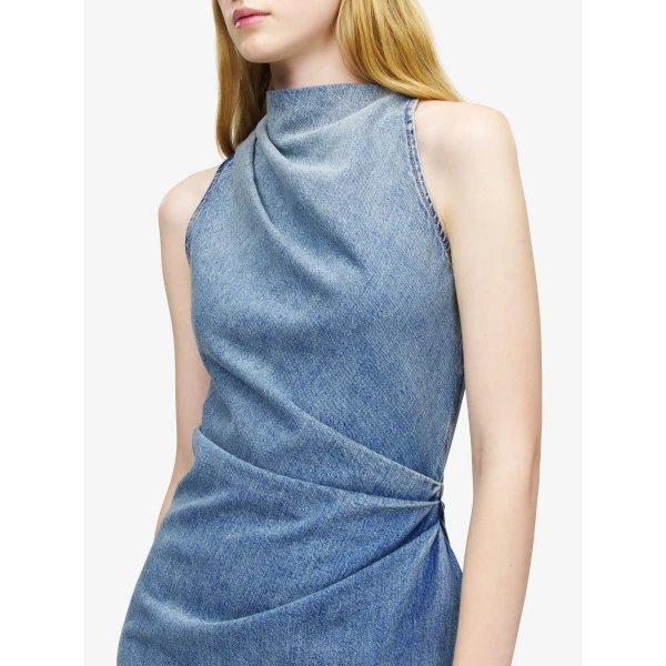 Alexander McQueen Denim Asymmetric Mini Dress in Washed Blue, view 5