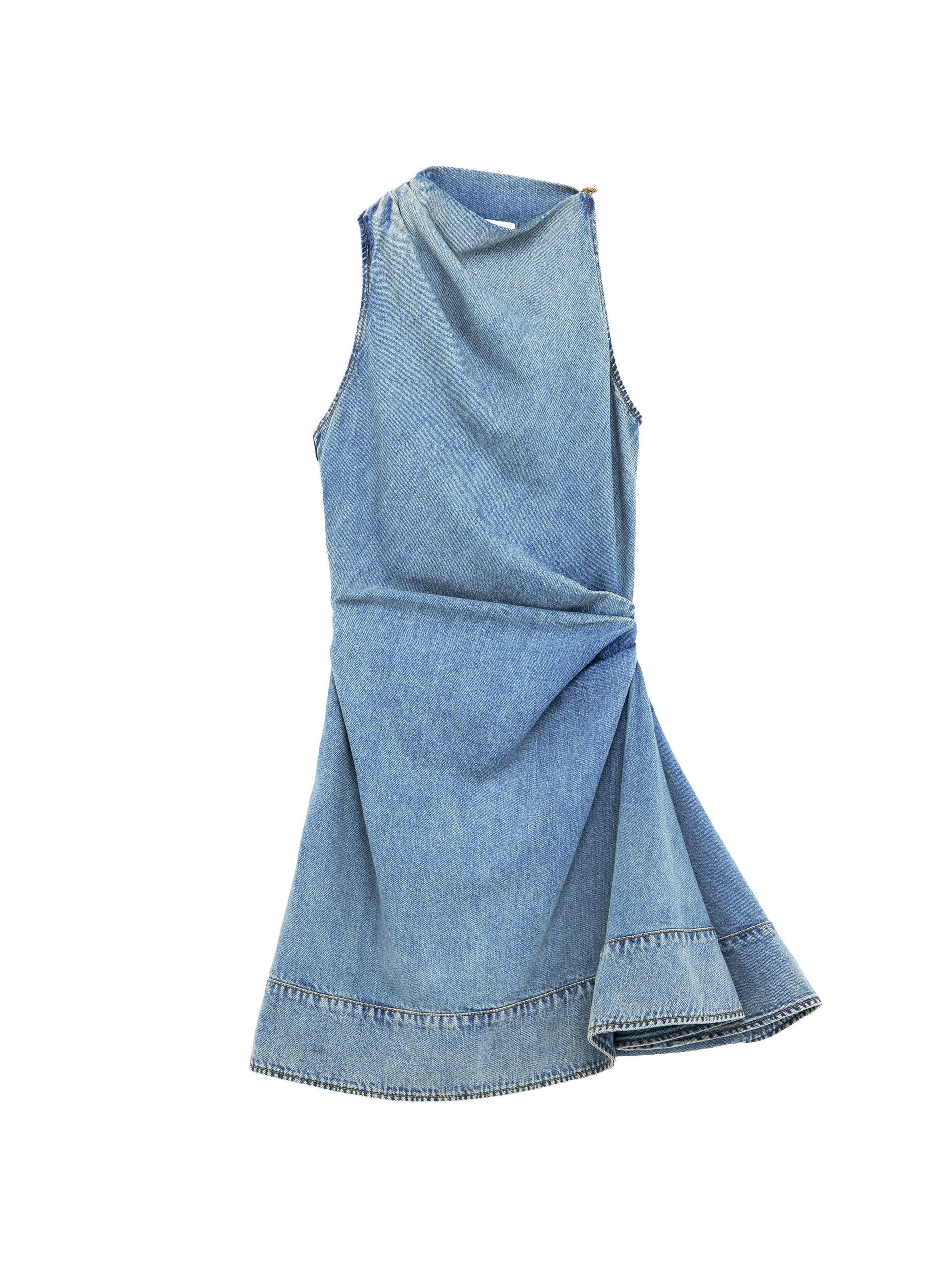 Alexander McQueen Denim Asymmetric Mini Dress in Washed Blue