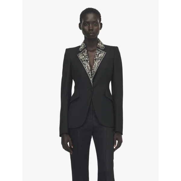 Alexander McQueen Embroidered Lapel Single-breasted Jacket, view 6