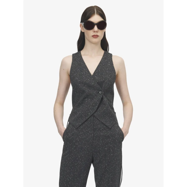 Alexander McQueen Flecked Pinstripe Corset Laced Waistcoat, view 6