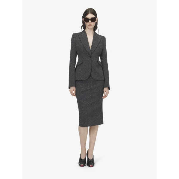 Alexander McQueen Flecked Pinstripe Slashed Zip Pencil Skirt, view 2