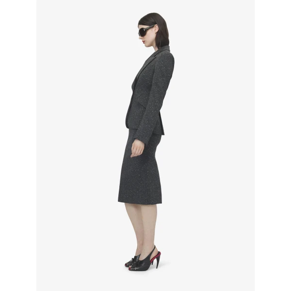 Alexander McQueen Flecked Pinstripe Slashed Zip Pencil Skirt, view 3