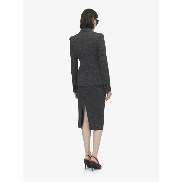 Alexander McQueen Flecked Pinstripe Slashed Zip Pencil Skirt, view 4