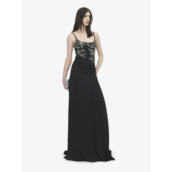 Alexander McQueen Floral Embroidery Evening Dress, view 3