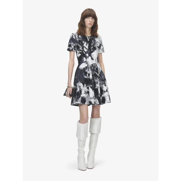 Alexander McQueen Floral Jacquard Mini Dress in Ivory/Black, view 2