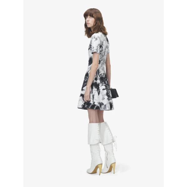 Alexander McQueen Floral Jacquard Mini Dress in Ivory/Black, view 4
