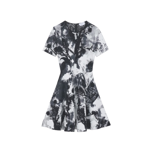 Alexander McQueen Floral Jacquard Mini Dress in Ivory/Black