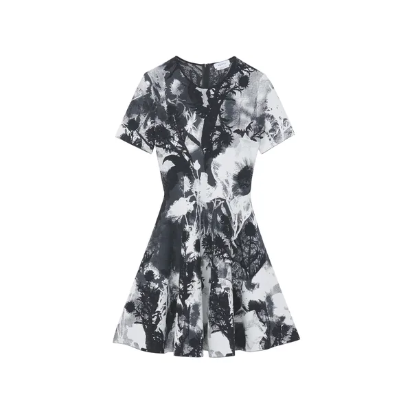 Alexander McQueen Floral Jacquard Mini Dress in Ivory/Black