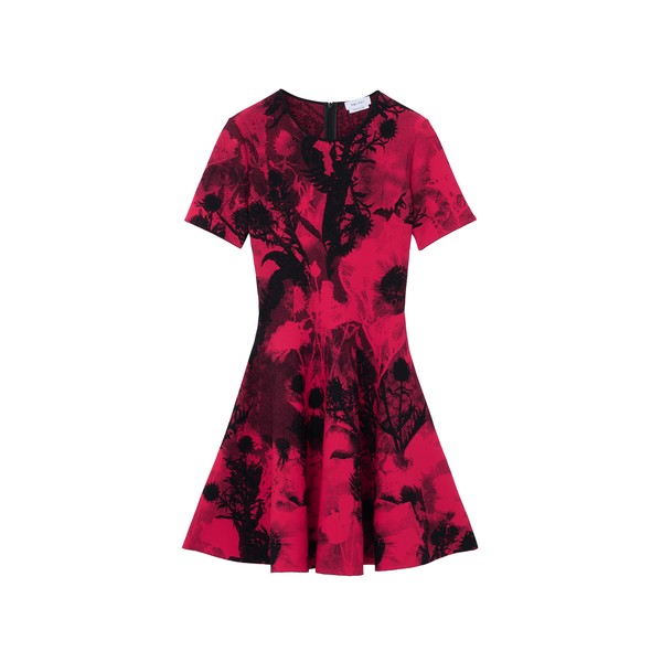 Alexander McQueen Floral Jacquard Mini Dress in Red/Black