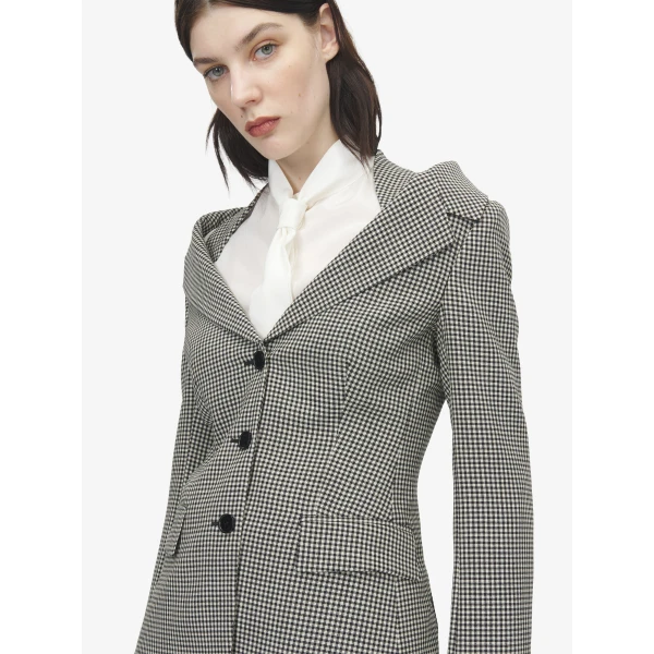 Alexander McQueen Gingham Check Off-the-shoulder Harness Jacket, view 5