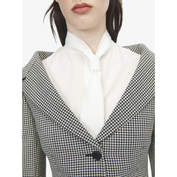 Alexander McQueen Gingham Check Off-the-shoulder Harness Jacket, view 6