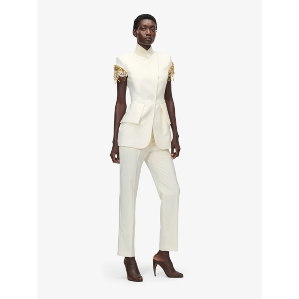 Alexander McQueen Gold Leaves and Crystal Embroidery Short-Sleeved Jacket, view 2