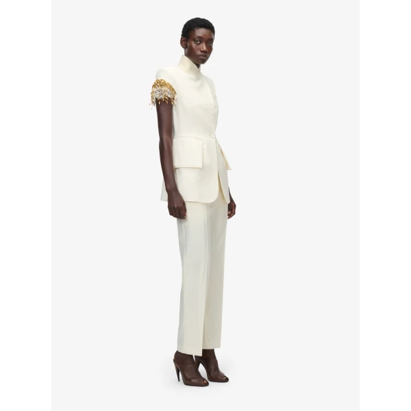 Alexander McQueen Gold Leaves and Crystal Embroidery Short-Sleeved Jacket, view 3