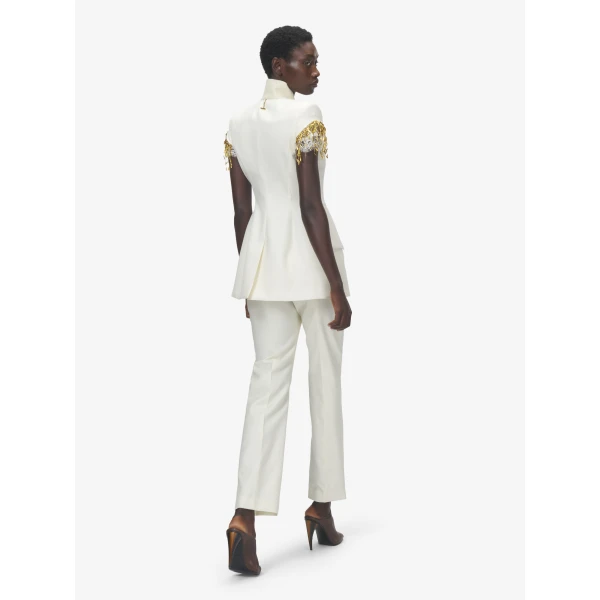 Alexander McQueen Gold Leaves and Crystal Embroidery Short-Sleeved Jacket, view 4