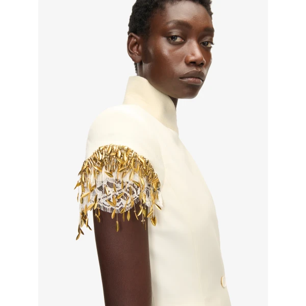 Alexander McQueen Gold Leaves and Crystal Embroidery Short-Sleeved Jacket, view 5