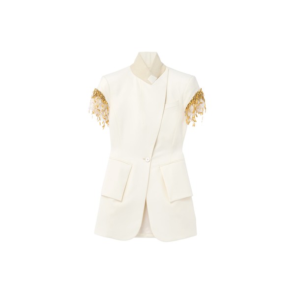 Alexander McQueen Gold Leaves and Crystal Embroidery Short-Sleeved Jacket