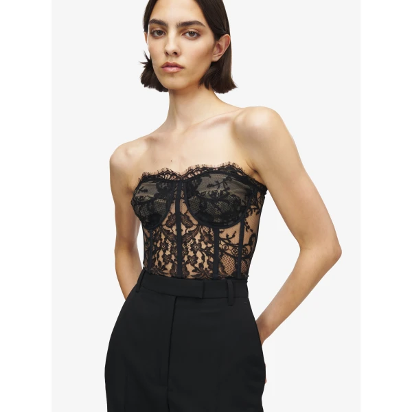 Alexander McQueen Lace Corset in Black Top, view 5