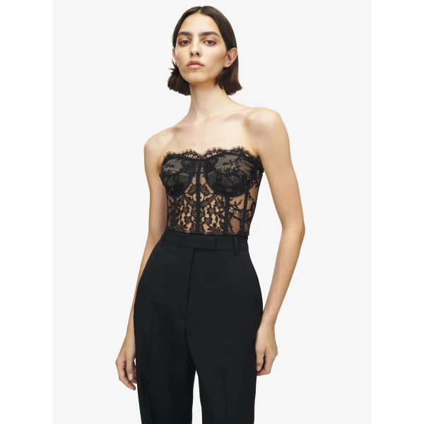 Alexander McQueen Lace Corset in Black Top, view 6