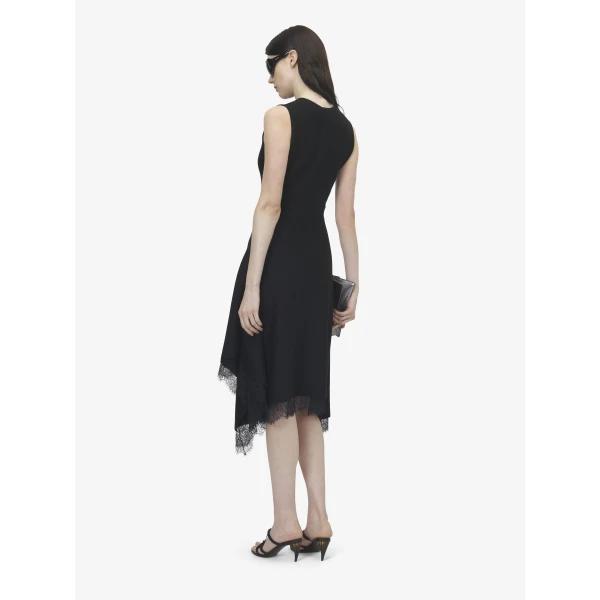 Alexander McQueen Lace Trim A-Line Dress in Black, view 4