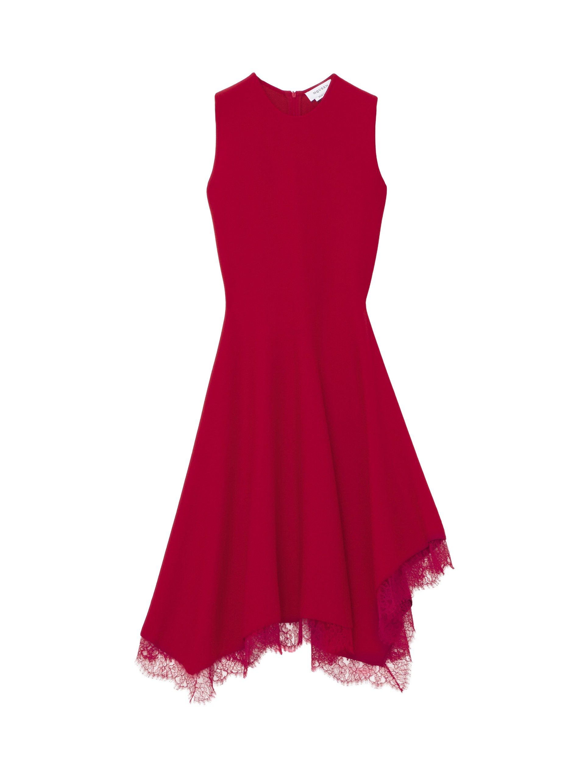 Alexander McQueen Lace Trim A-Line Dress in Red