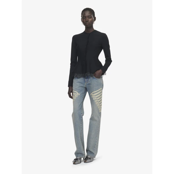 Alexander McQueen Lace Trim Peplum Cardigan, view 2
