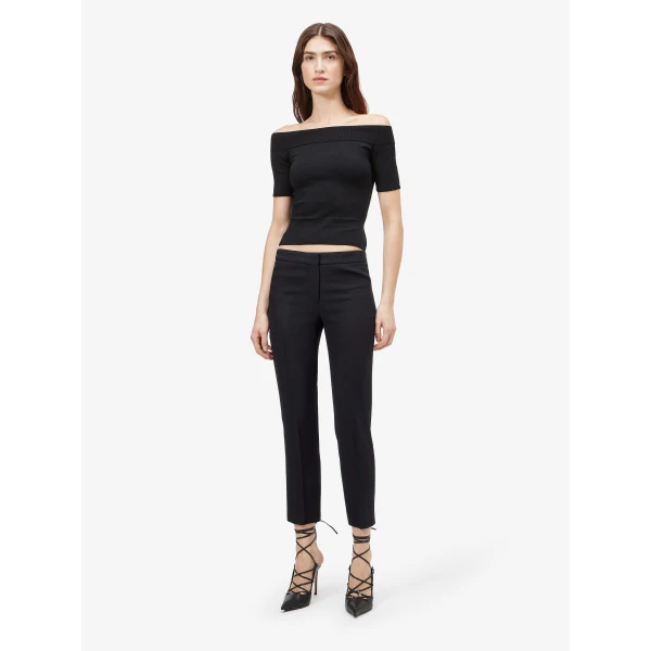 Alexander McQueen Leaf Crepe Cigarette Trouser in Black, view 2