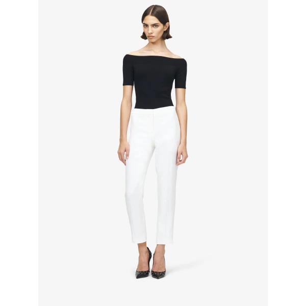 Alexander McQueen Leaf Crepe Cigarette Trouser in Light Ivory, view 2