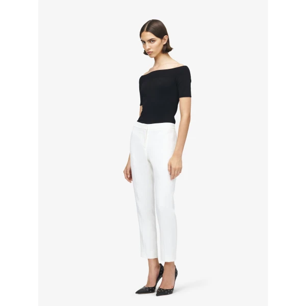 Alexander McQueen Leaf Crepe Cigarette Trouser in Light Ivory, view 3