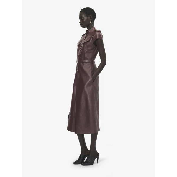 Alexander McQueen Leather Uniform Midi Dress, view 3