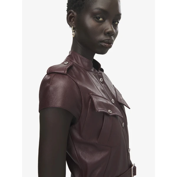 Alexander McQueen Leather Uniform Midi Dress, view 5