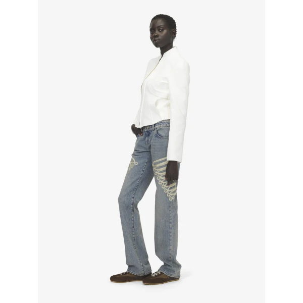 Alexander McQueen Metallic Frogging Straight Leg Jeans, view 3
