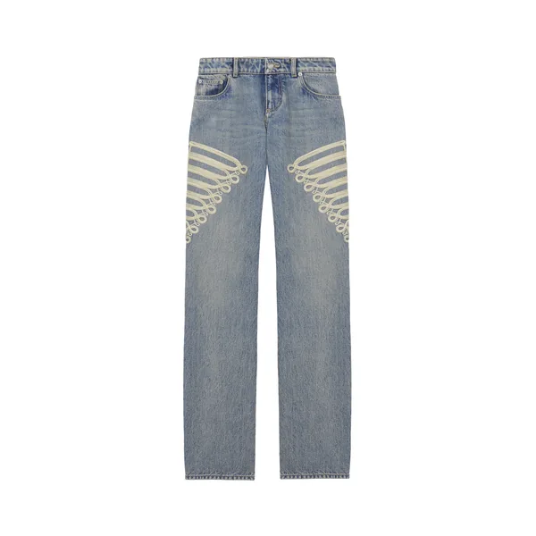 Metallic Frogging Straight Leg Jeans