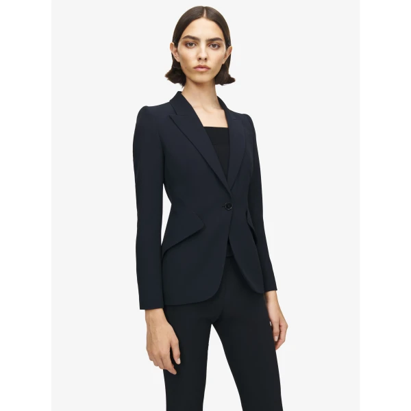 Alexander McQueen Peak Shoulder Leaf Crepe Jacket in Black, view 5