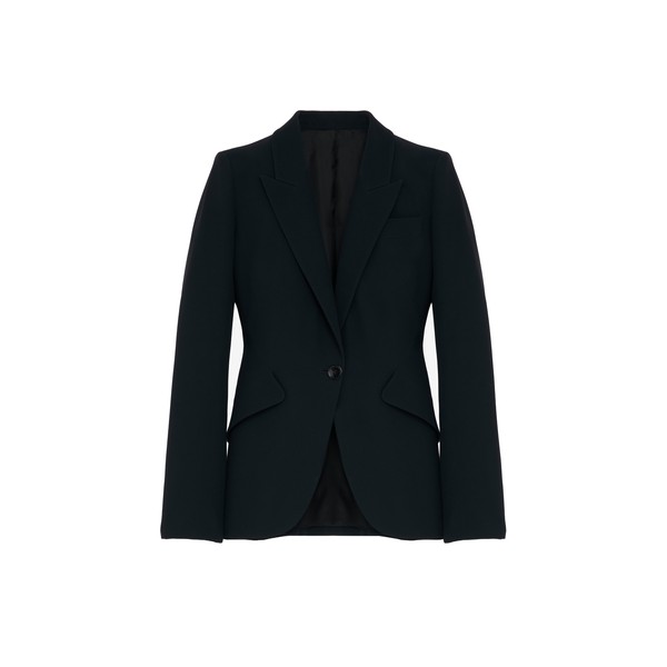 Alexander McQueen Peak Shoulder Leaf Crepe Jacket in Black
