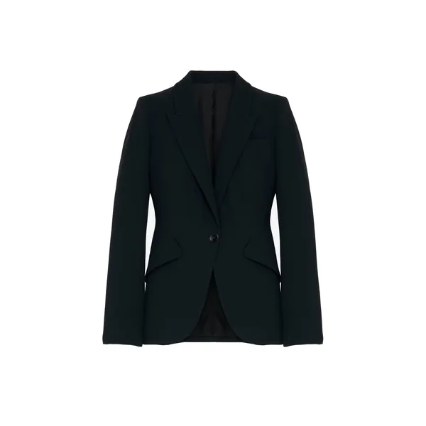 Alexander McQueen Peak Shoulder Leaf Crepe Jacket in Black