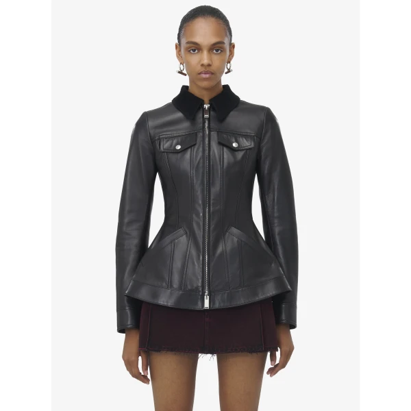 Alexander McQueen Peplum Leather Jacket, view 6
