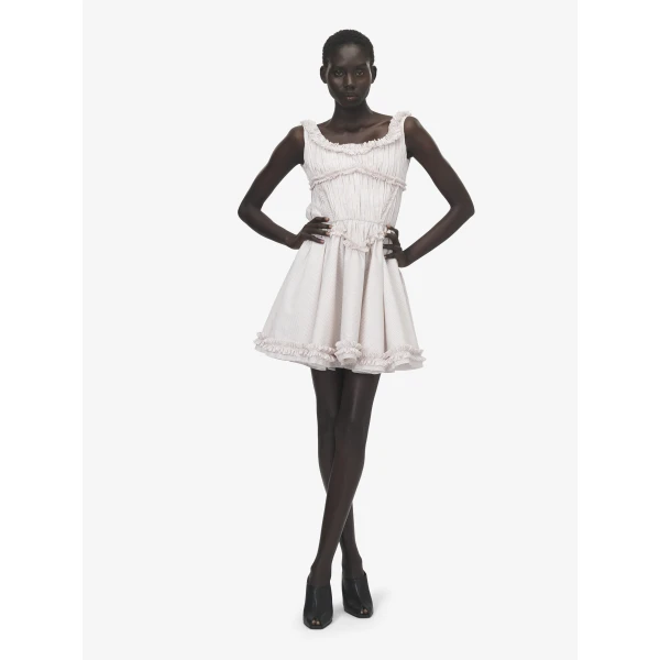 Alexander McQueen Pleated Ruffle Pinstripe Mini Dress, view 2