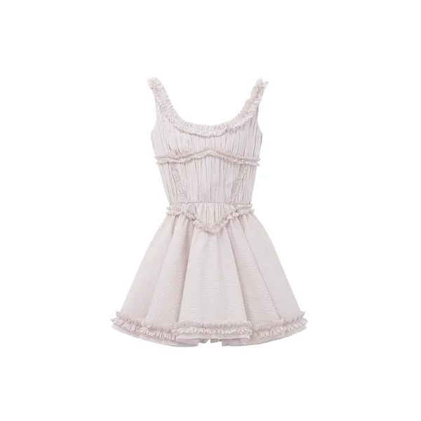 Alexander McQueen Pleated Ruffle Pinstripe Mini Dress