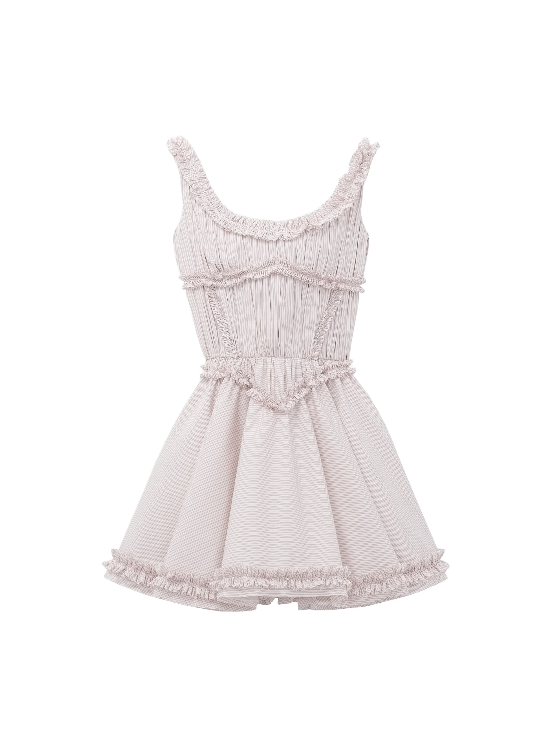Alexander McQueen Pleated Ruffle Pinstripe Mini Dress