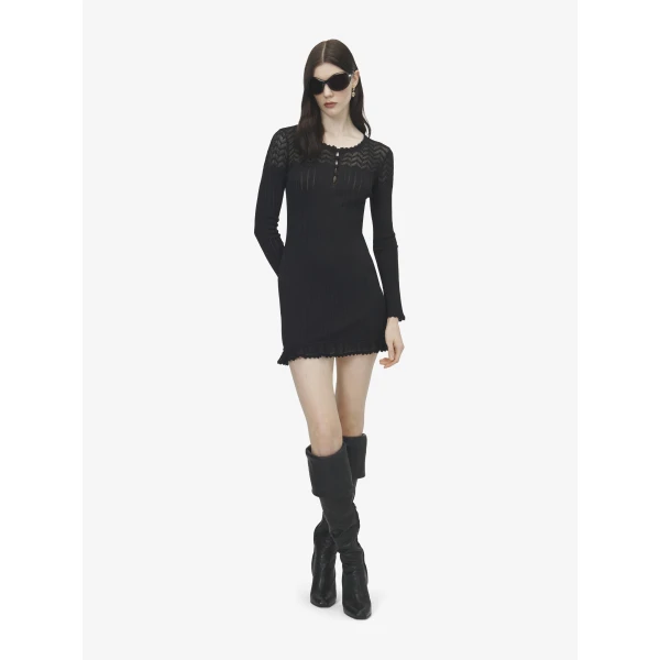 Alexander McQueen Pointelle Knit Mini Dress in Black, view 2