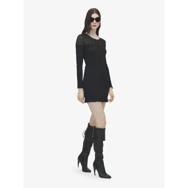 Alexander McQueen Pointelle Knit Mini Dress in Black, view 3