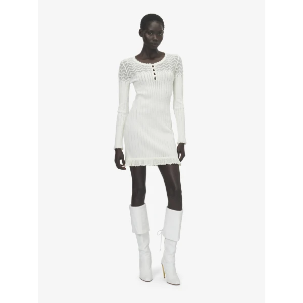 Alexander McQueen Pointelle Knit Mini Dress in Ivory, view 2