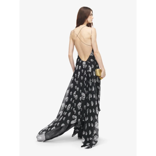 Alexander McQueen Silk Skull Print Evening Dress, view 4